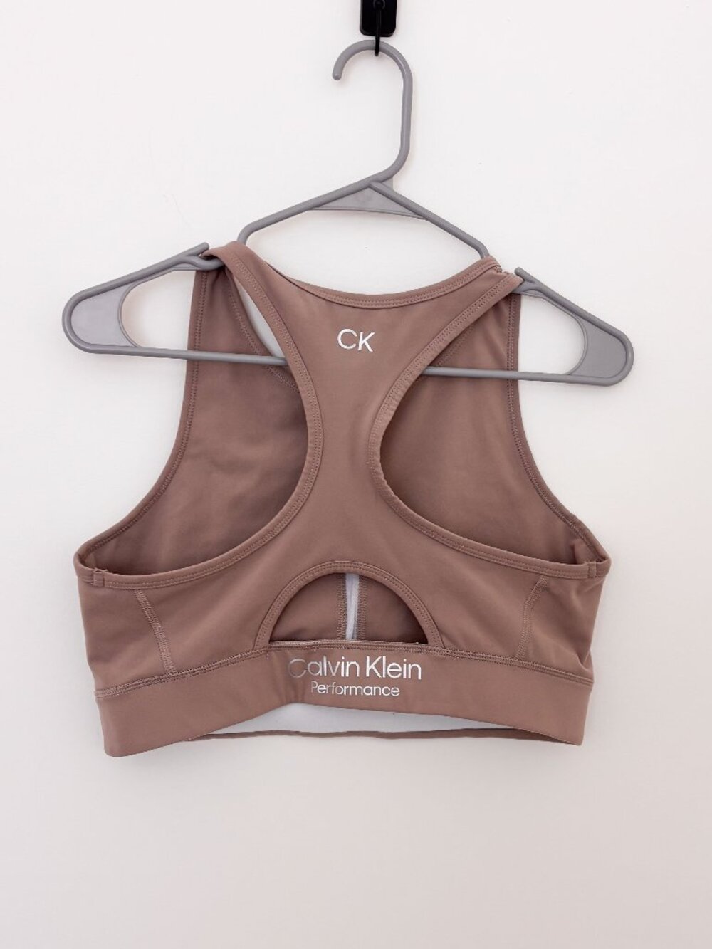 Calvin Klein Performance Racerback Tan Stretch Sports Bra Large - Picture 3 of 3